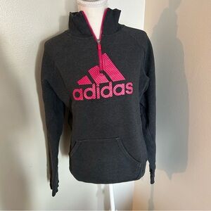 Adidas Women’s Quarter Zip Pullover Hoodie – Dark Gray & Pink – Size Large